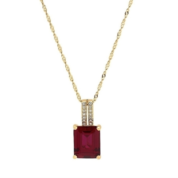 Ruby Emerald Stone Diamond Accent 14K Gold Over Silver Pendant Necklace - Picture 1 of 12